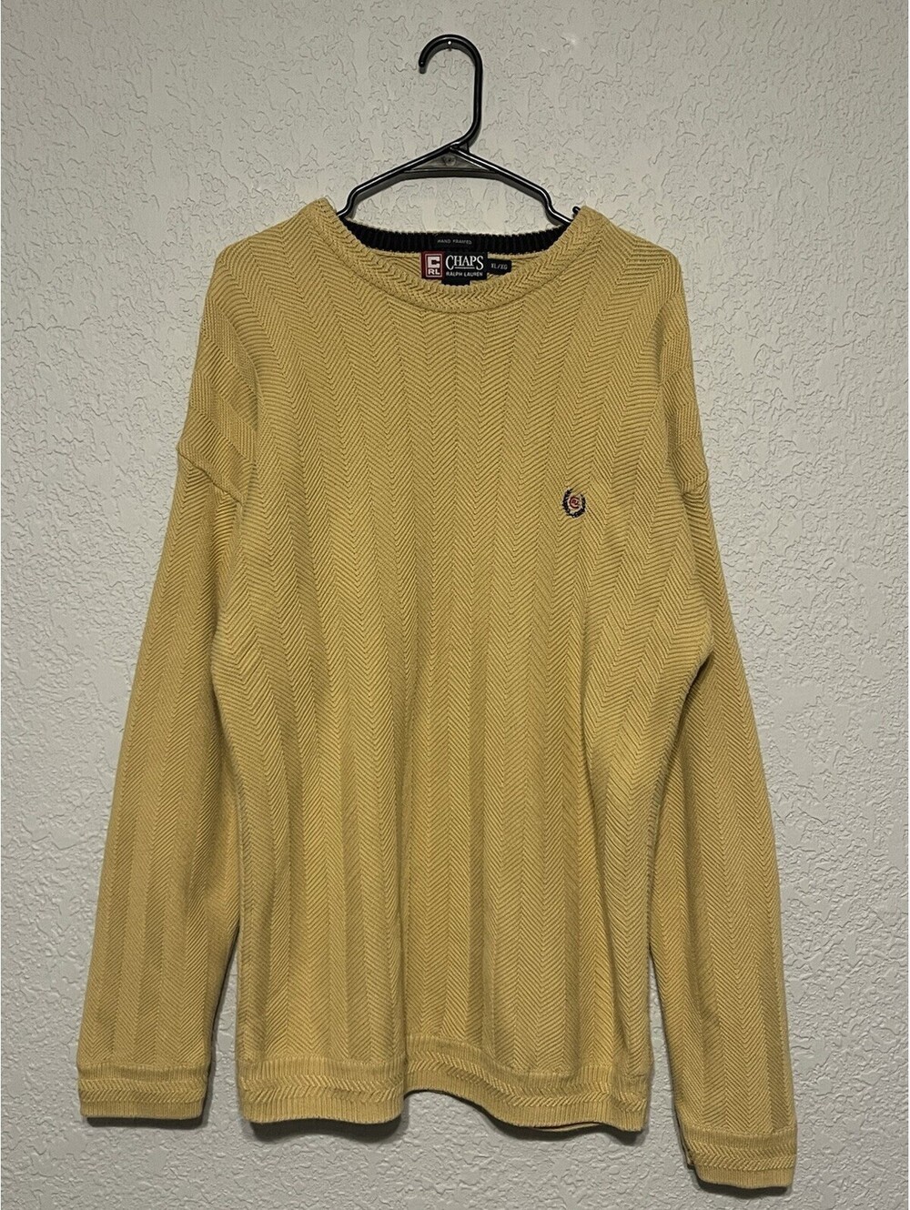 Vintage Chaps Knit Sweater Mens Large Ralph Lauren Hand Framed Harringbone Crew